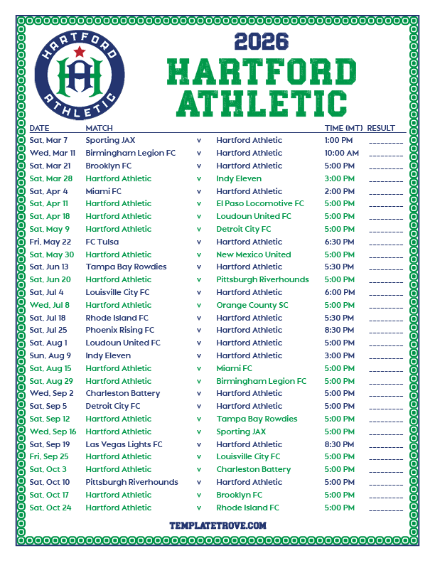 2026 Schedule Hartford Athletic